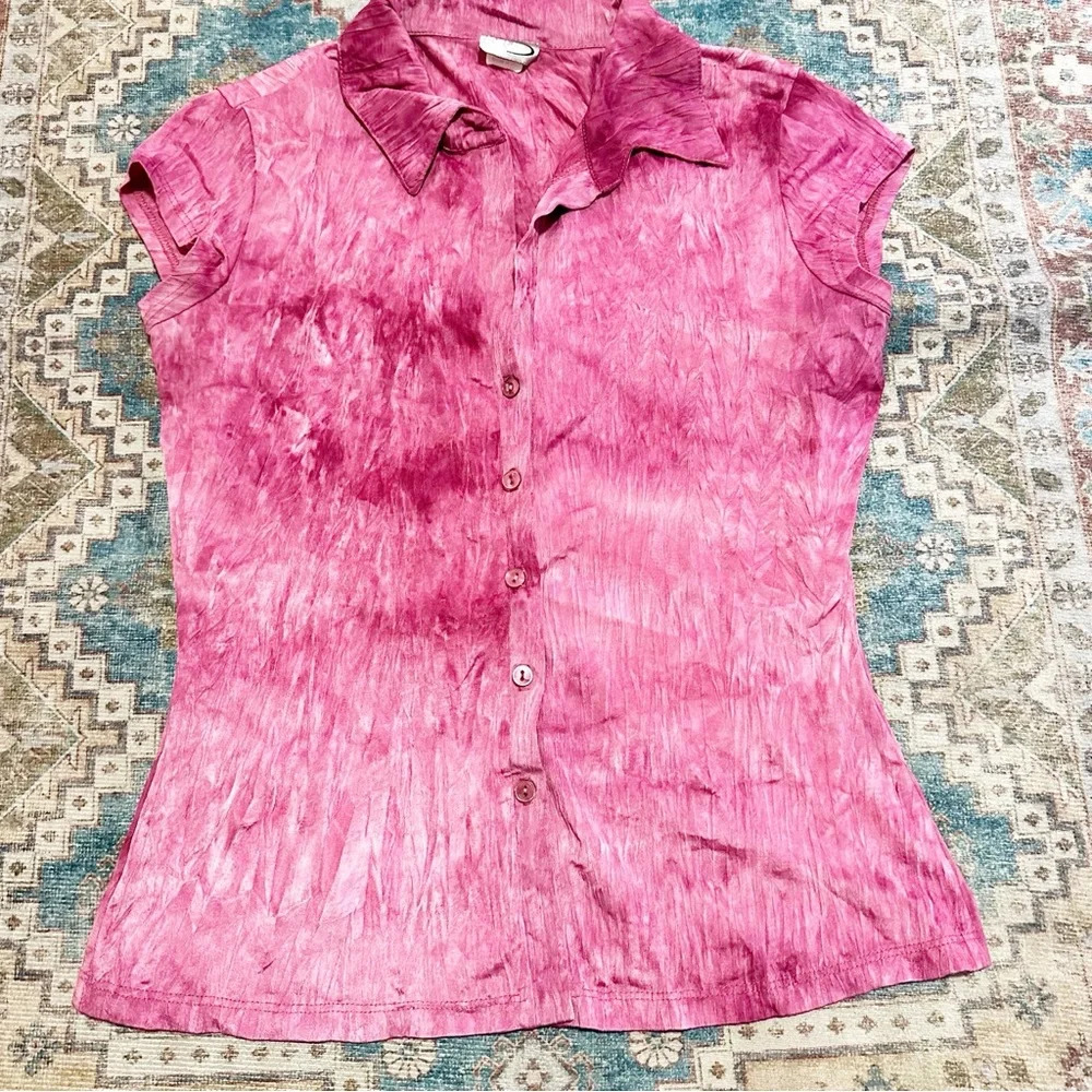 Y2k Rave Pink tie dye button up shirt size large made in the USA - Picture 8 of 12